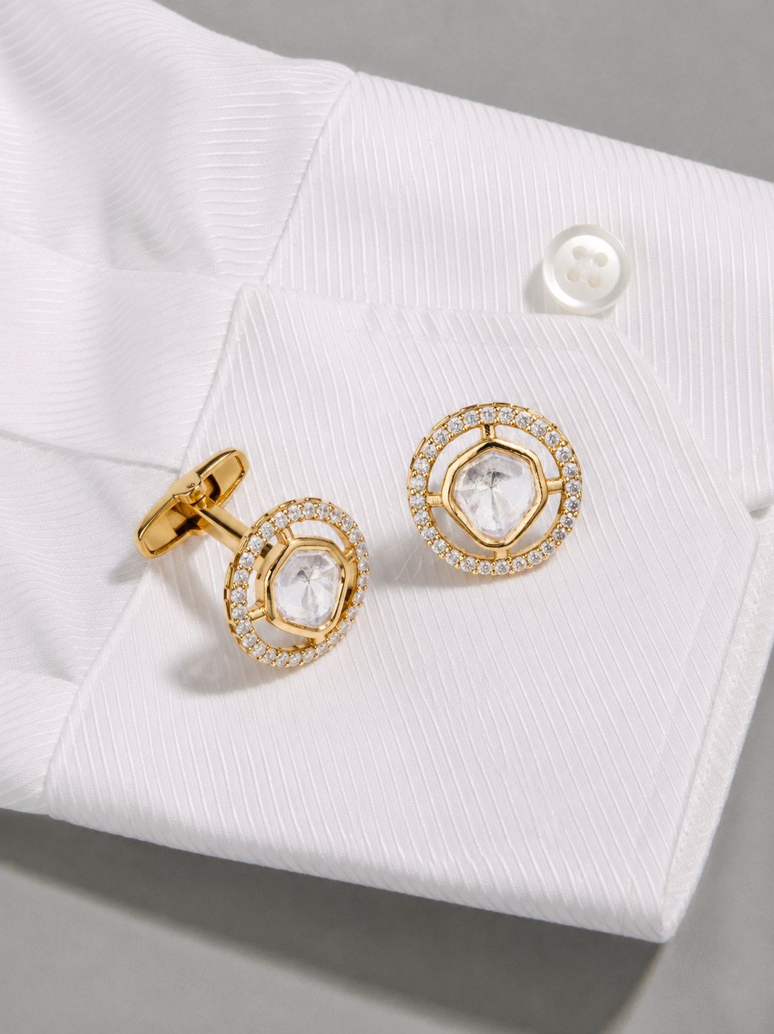 TOJ Everyday - Mens Polki Diamond Adara Gold Finish Cufflink Pair