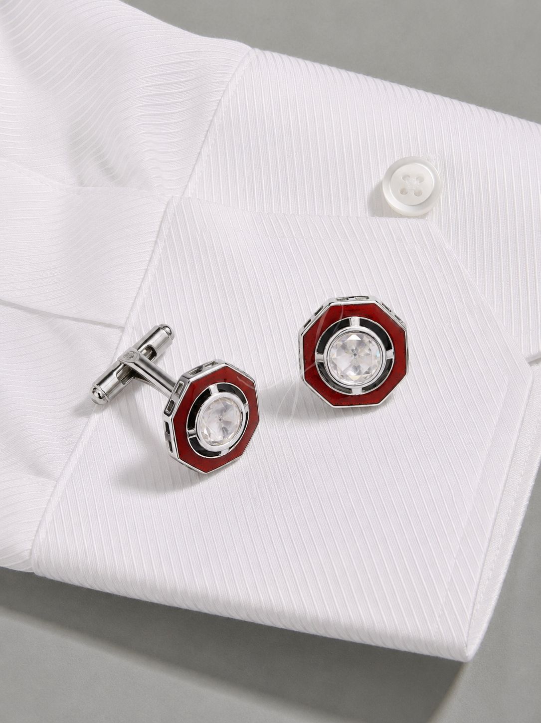 TOJ Everyday - Glazed Red Enamel Bezel Setting Polki Mens Cufflink Pair