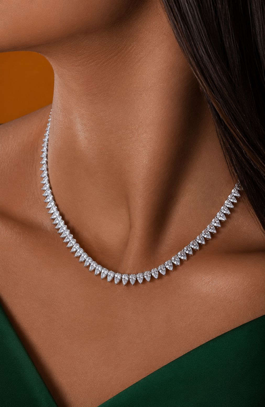 TOJ Everyday - Premium 50 Pointer Drop Solitaire Marky Necklace Set with Earrings