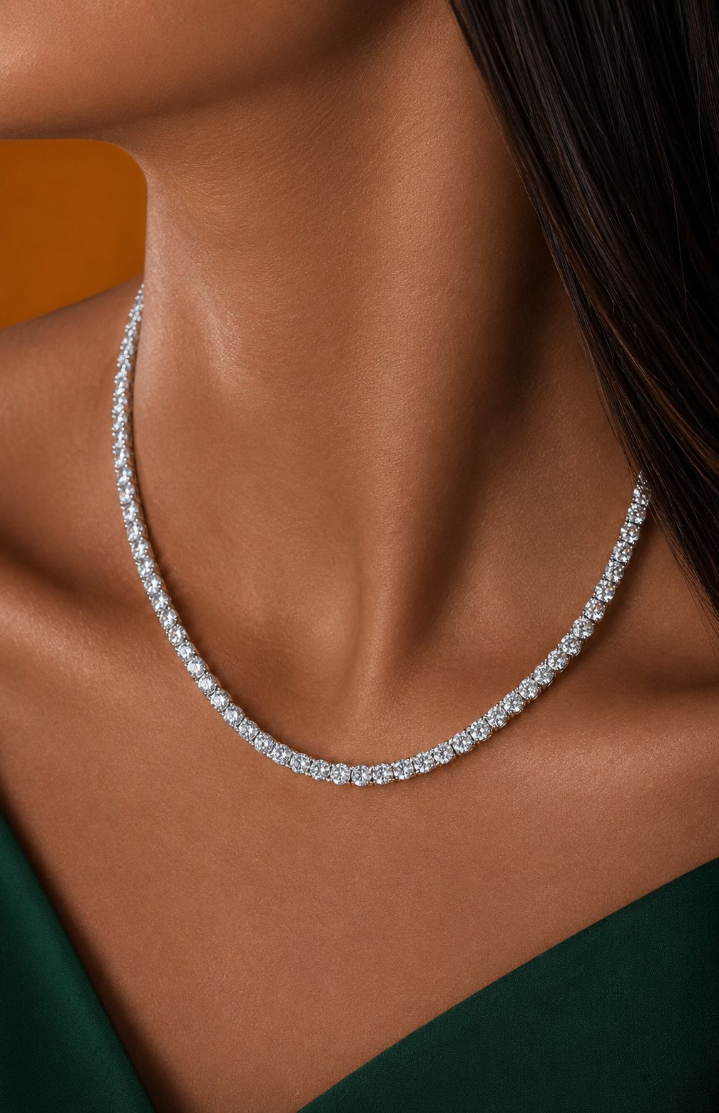 TOJ Everyday - Classic Pointer Solitaire Single Line Necklace Set with Earrings