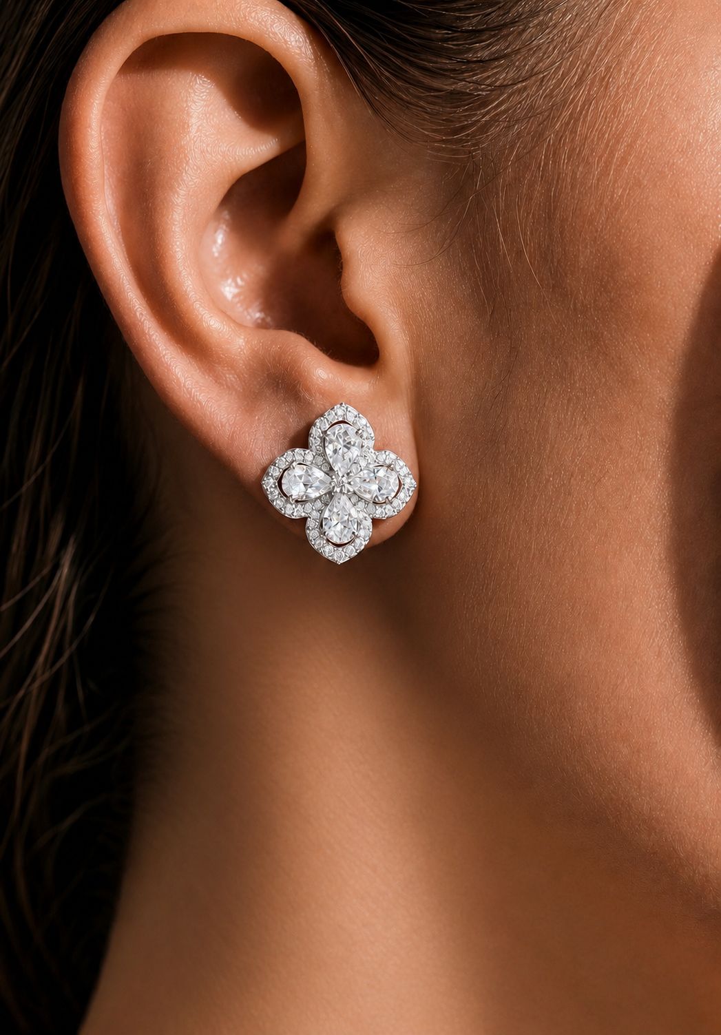 Premium Drop Solitaire Malti Marie Floral Studs with Premium Screw Backs on Pure 925 Silver