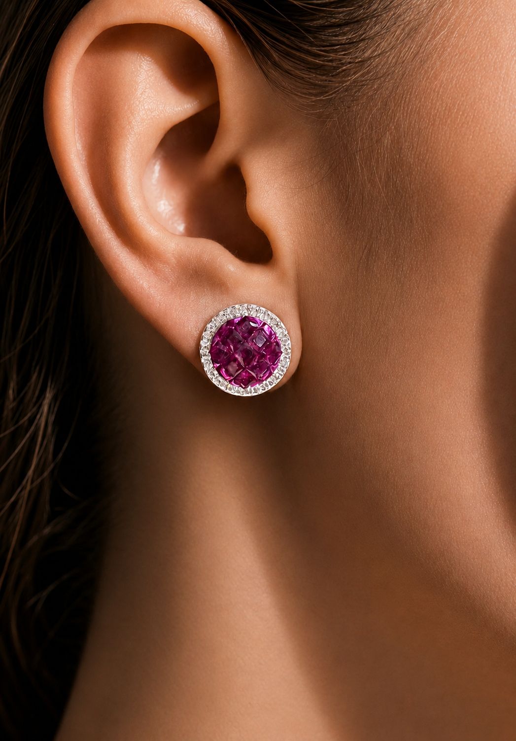 Invisible Setting Ruby Nelita Stud Earrings on Pure 925 Silver