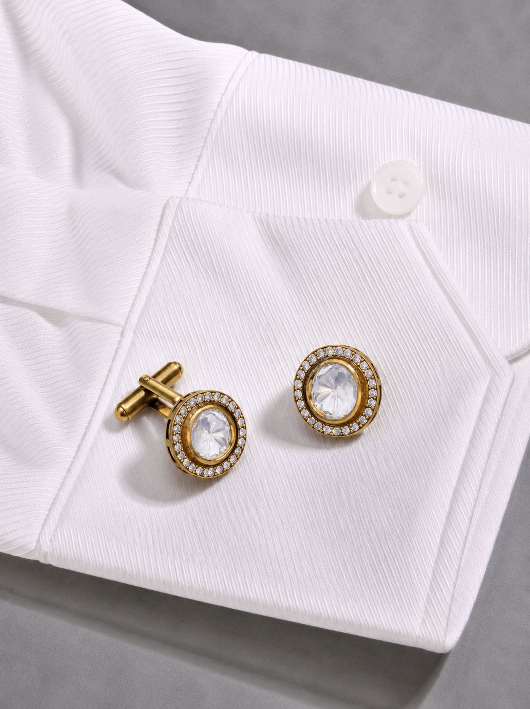 TOJ Everyday - Classic Polki Gold Finish with Diamond Cluster Mens Cufflink Pair