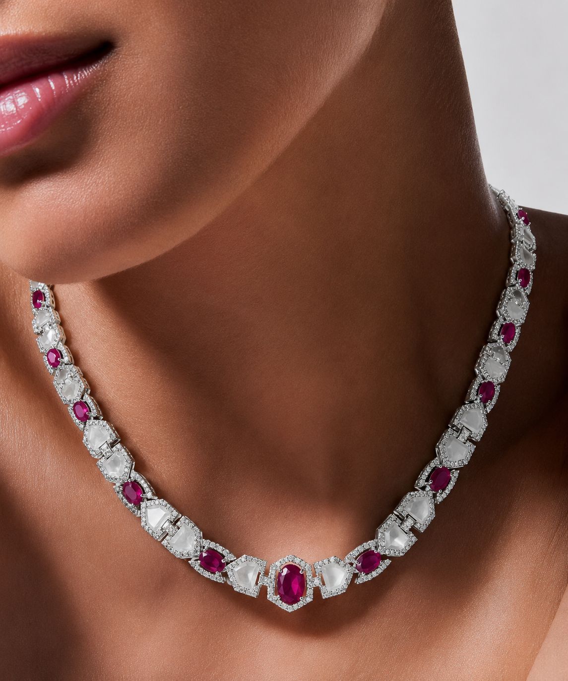 TOJ Everyday - Premium Ruby and Mother of Pearl Janice Necklace Set with Earrings