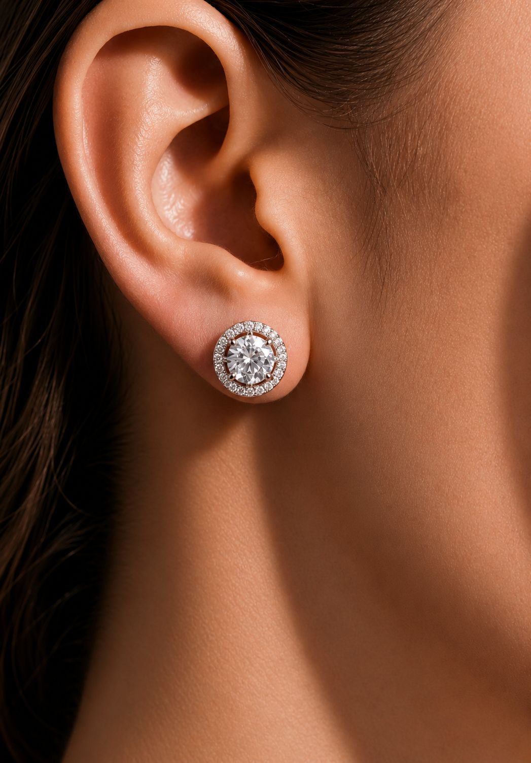 1 Carat Each Classic Halo Studs with Premium Screw Backs