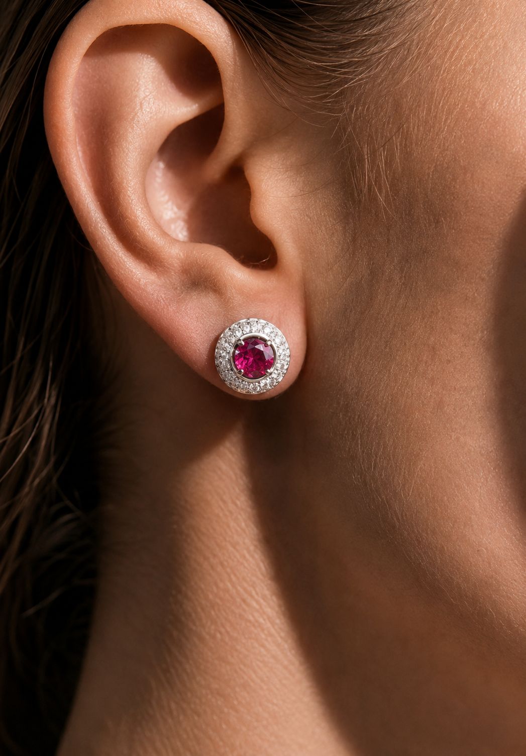 Ruby and Diamond Tania Studs On Pure 925 Silver
