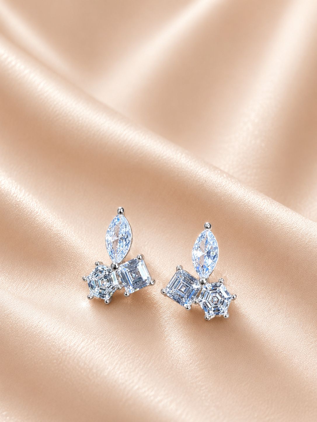 Premium Petite Tri Solitaire Vienna Studs on Pure 925 Silver