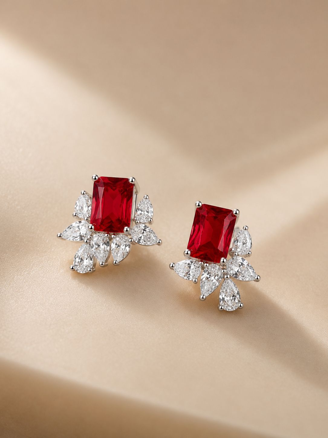 Ultra Premium Hydro Ruby Drop Solitaire Crystal Earrings on Pure 925 Silver