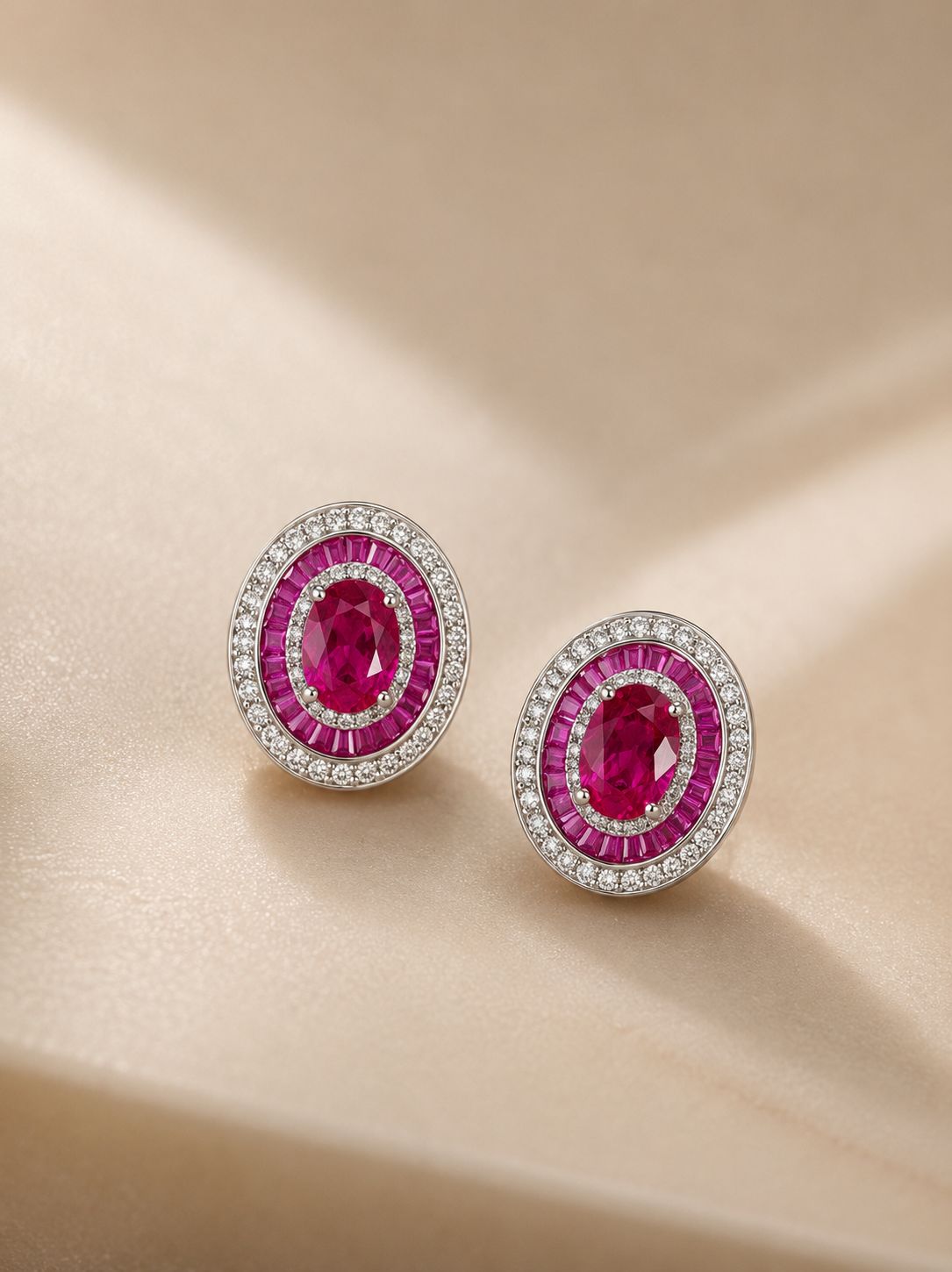 Premium 1 Carat Hydro Ruby Oval Solitaire Baguette Stud Earrings on Pure 925 Silver