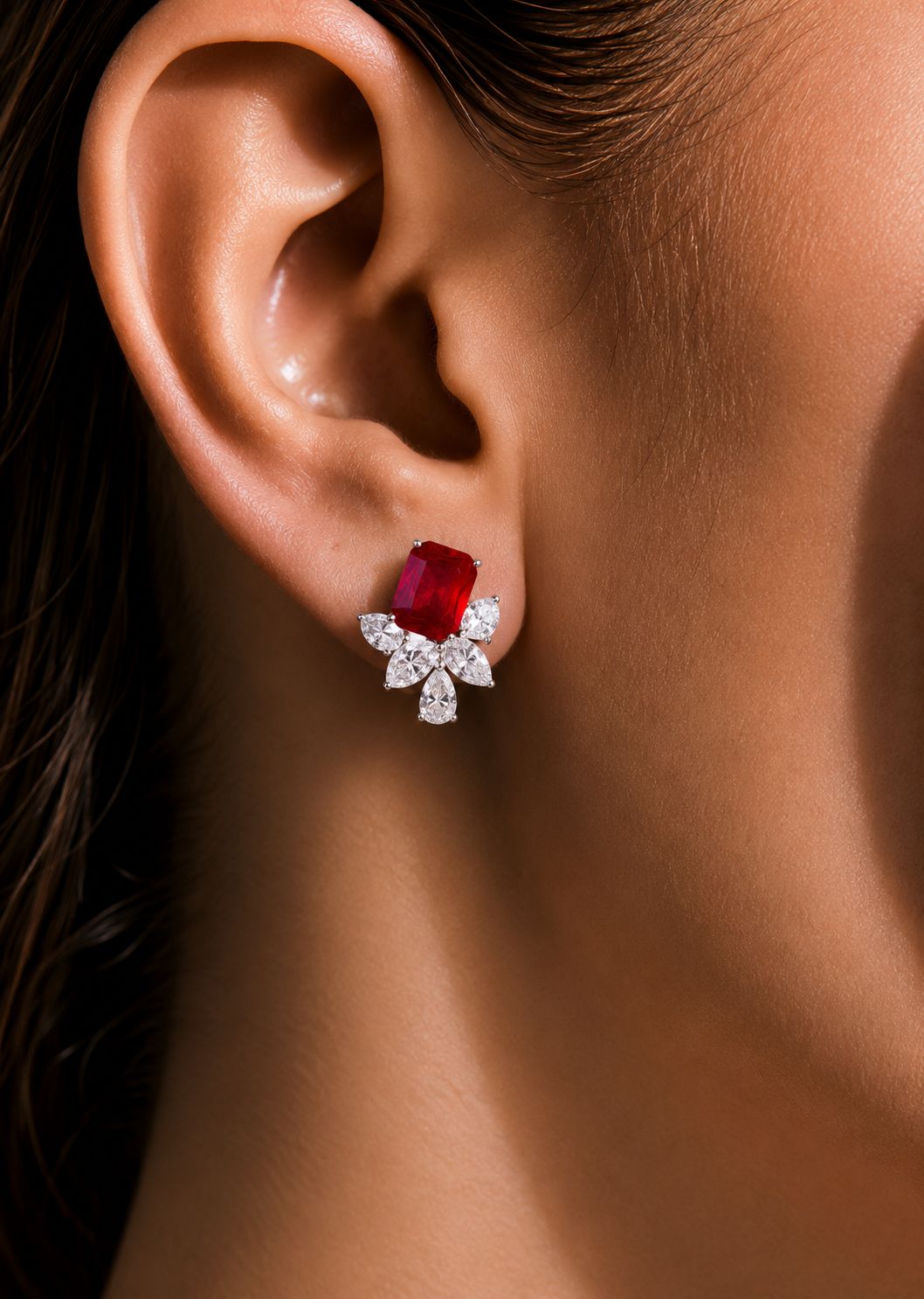 Ultra Premium Hydro Ruby Drop Solitaire Crystal Earrings on Pure 925 Silver