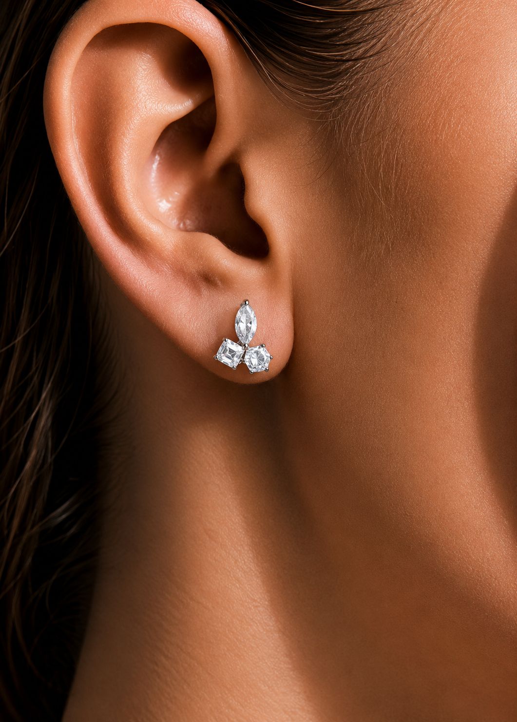 Premium Petite Tri Solitaire Vienna Studs on Pure 925 Silver