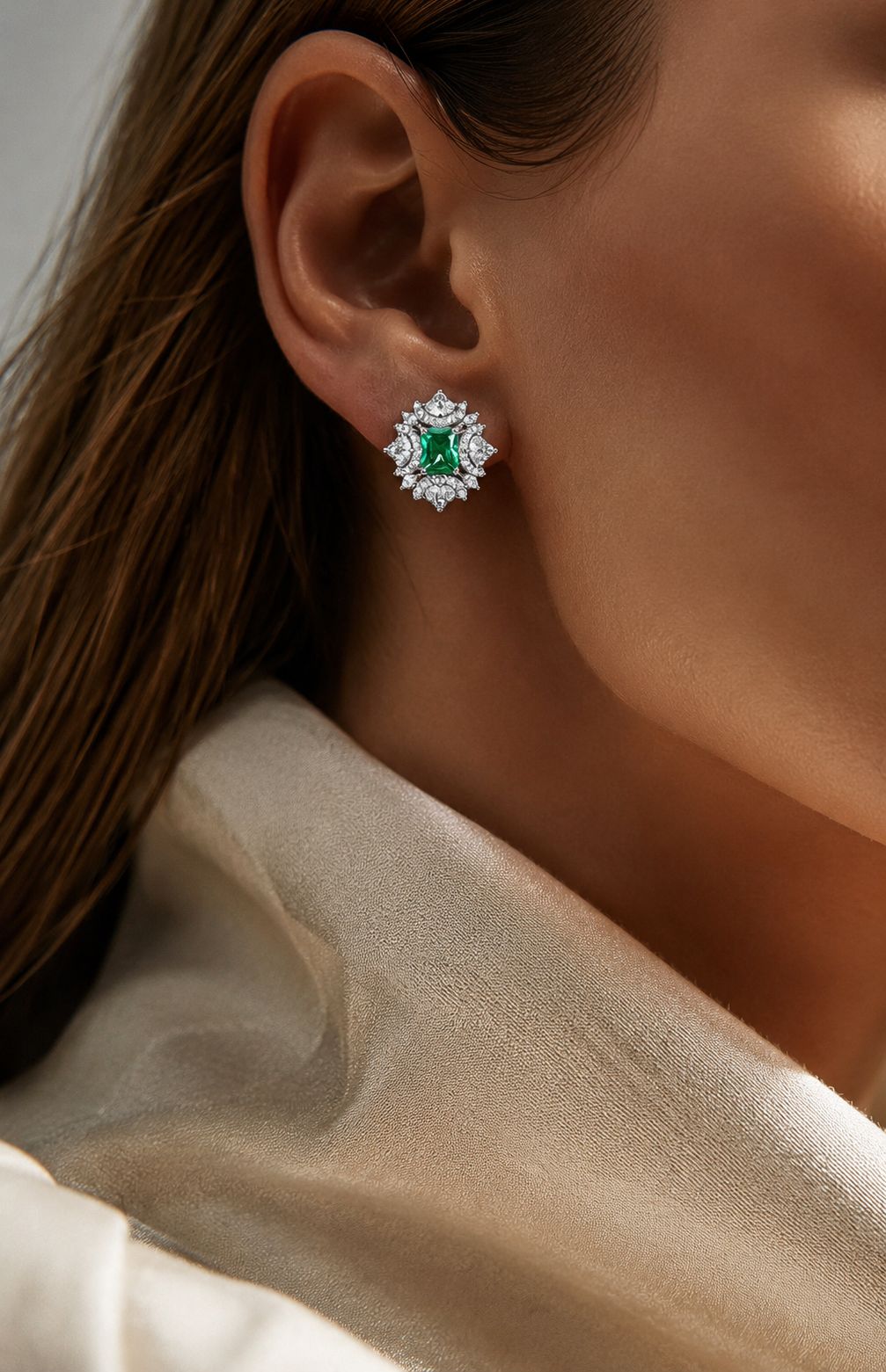 Premium Green Emerald Designer Maharani Earrings with Premium Screw Backs on Pure 925 Silver