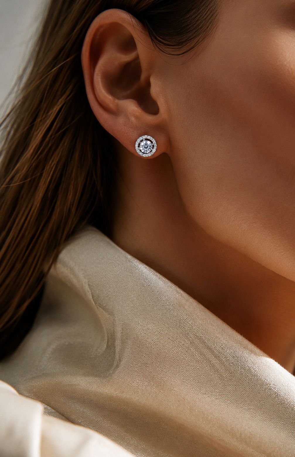1 Carat Each Classic Halo Studs with Premium Screw Backs