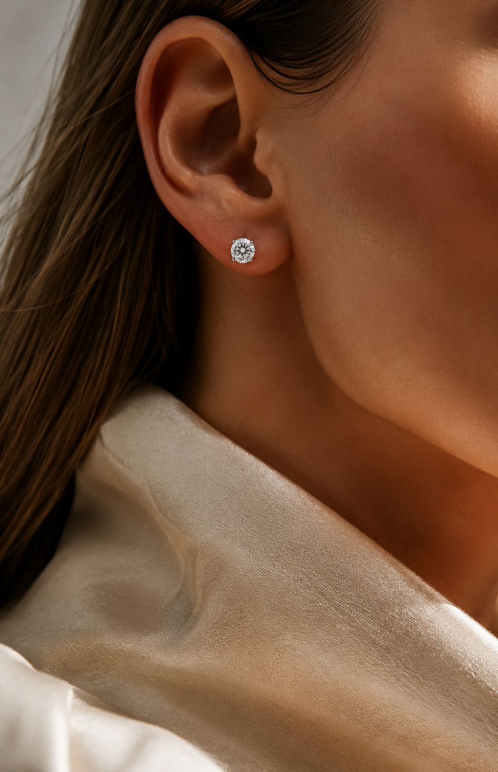50 Cents Each Solitaire Stud with Premium Screw Backs on Pure 925 Silver-18k Gold finish