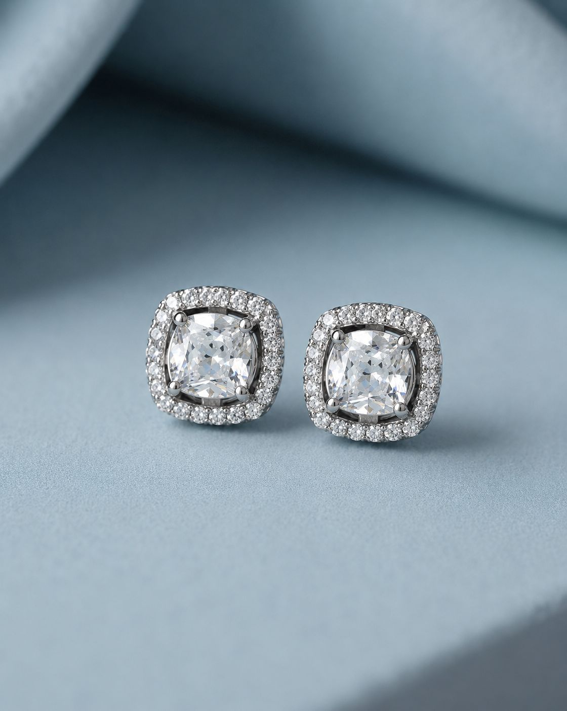1.3 Carat Cushion Cut Katy Pure 925 Silver Solitaire Studs with Premium Screw Backs - White Gold Finish