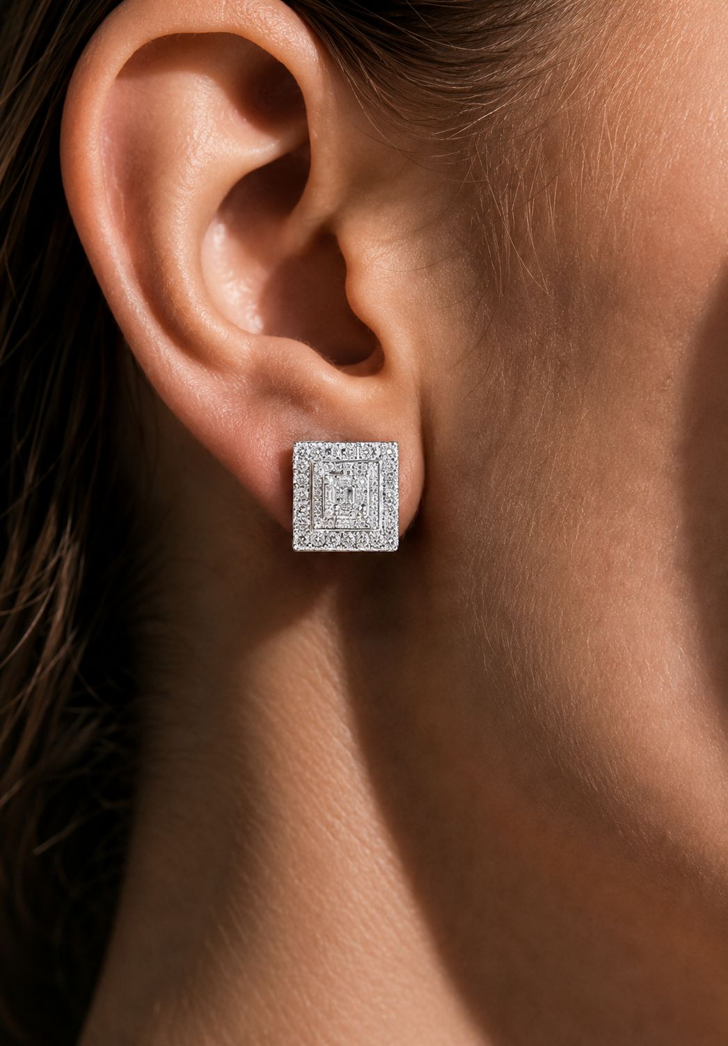 Pave Setting Diamond Studded Miracle Studs in Champagne Gold Finish with Screw Backs
