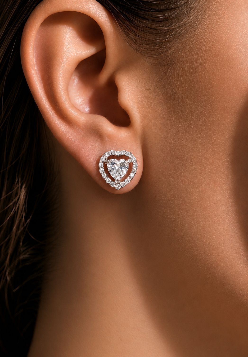 Premium Heart Solitaire Anna Pendant Set with Screw Back Earrings