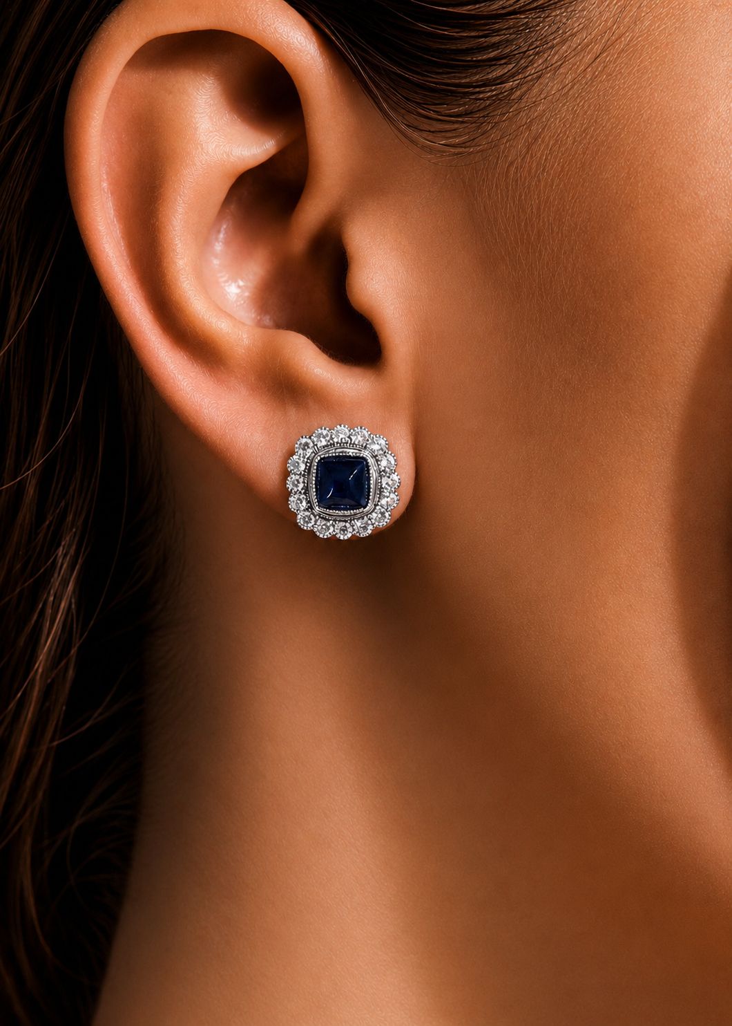 Premium Hydro Blue Sapphire Cabochon Tara Stud Earrings with Premium Screw Backs on Pure 925 Silver