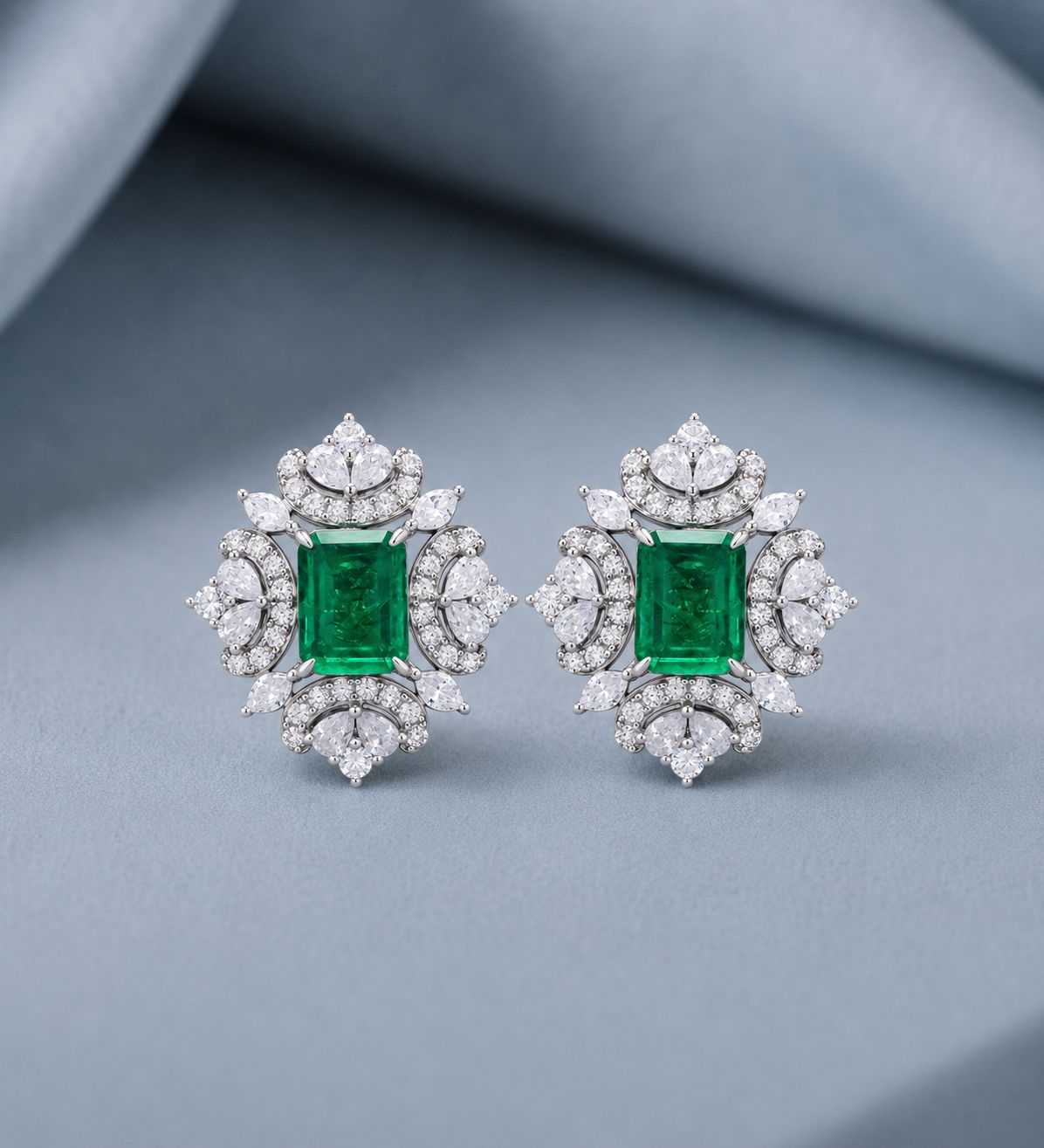 Premium Green Emerald Designer Maharani Earrings with Premium Screw Backs on Pure 925 Silver