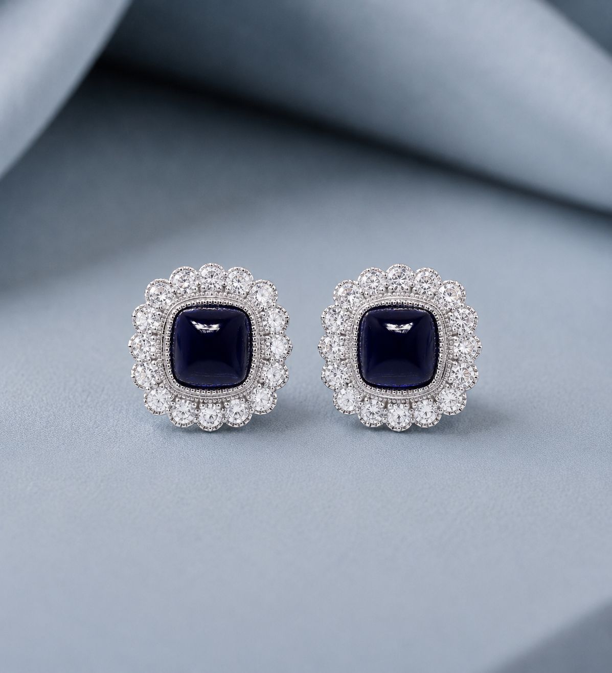 Premium Hydro Blue Sapphire Cabochon Tara Stud Earrings with Premium Screw Backs on Pure 925 Silver