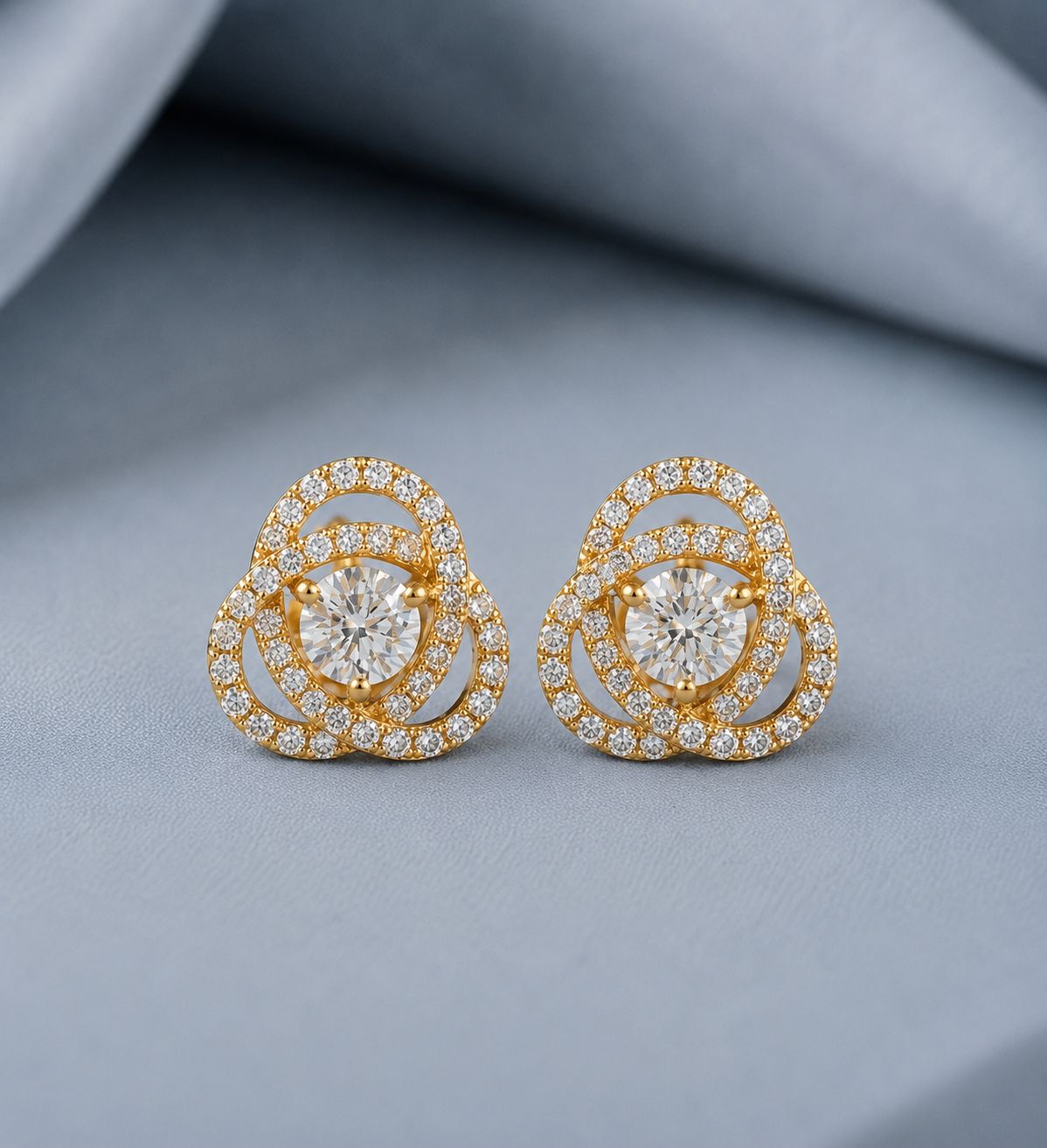 Intertwined Cluster Fauzia Solitaire Studs with Premium Screw Backs-18k Gold Finish