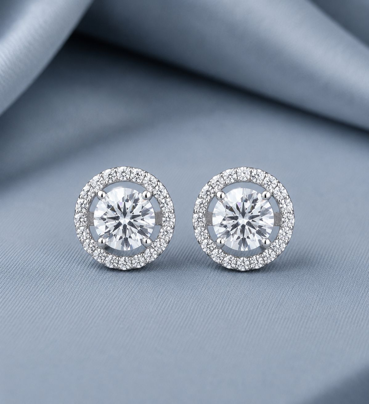1 Carat Each Classic Halo Studs with Premium Screw Backs