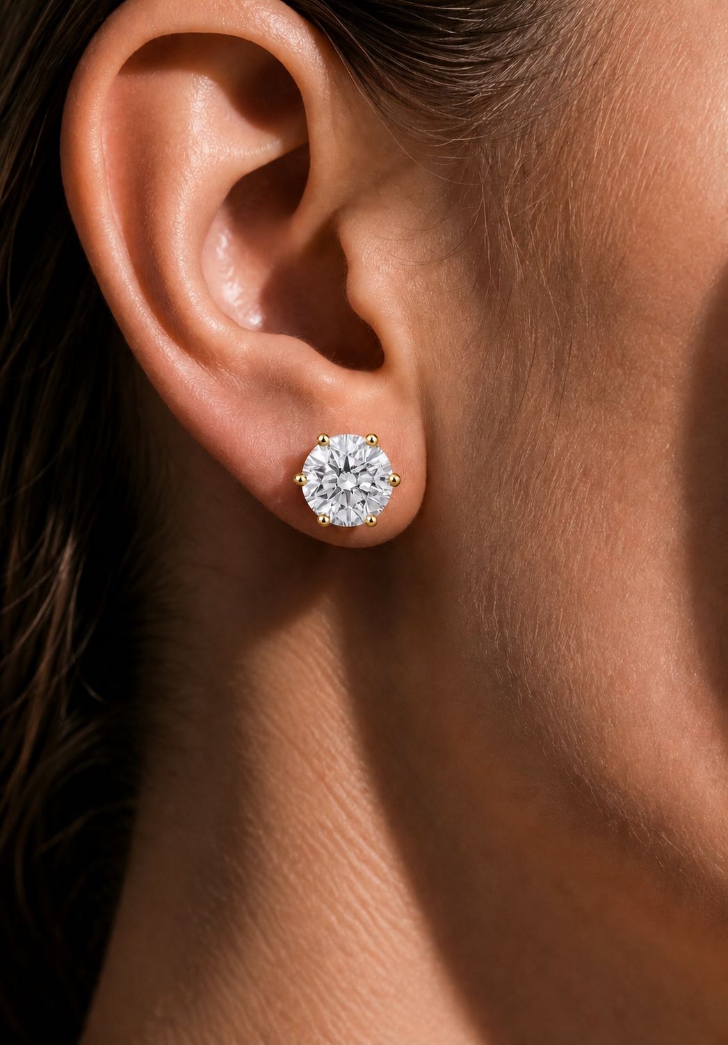 2 Carat Solitaire Studs on 925 Silver with Premium Screw Backs in 18k Gold Finish