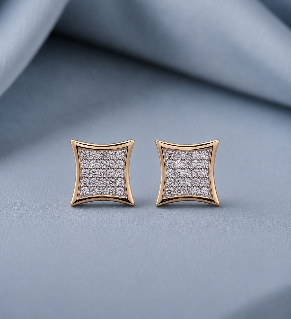 Pave Setting Diamond Studded Gold Finish Cenora Studs with Screw Backs