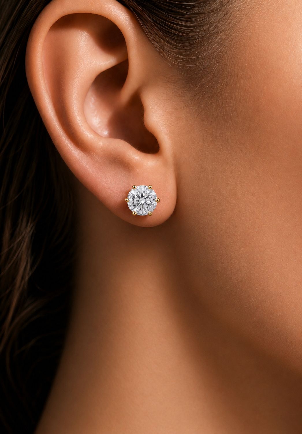 1.3 Carat Solitaire Studs on 925 Silver with Premium Screw Backs in 18k Gold Finish