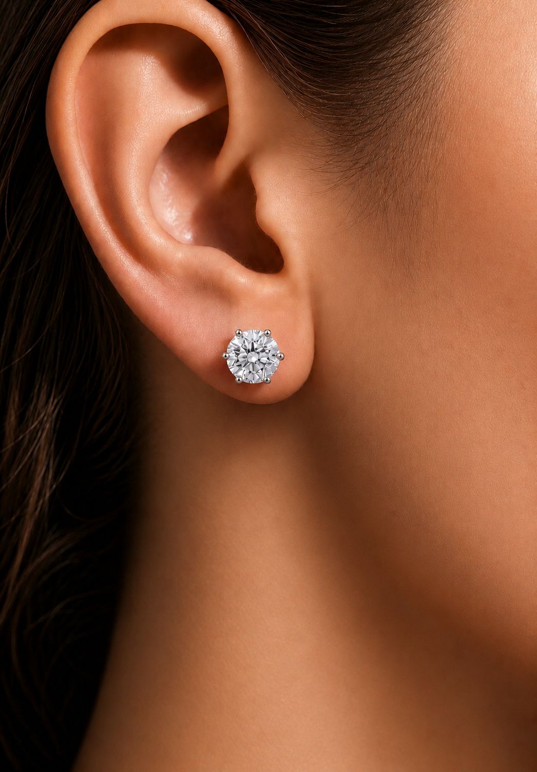 1.3 Carat Solitaire Studs on 925 Silver with Premium Screw Backs in White Gold Finish