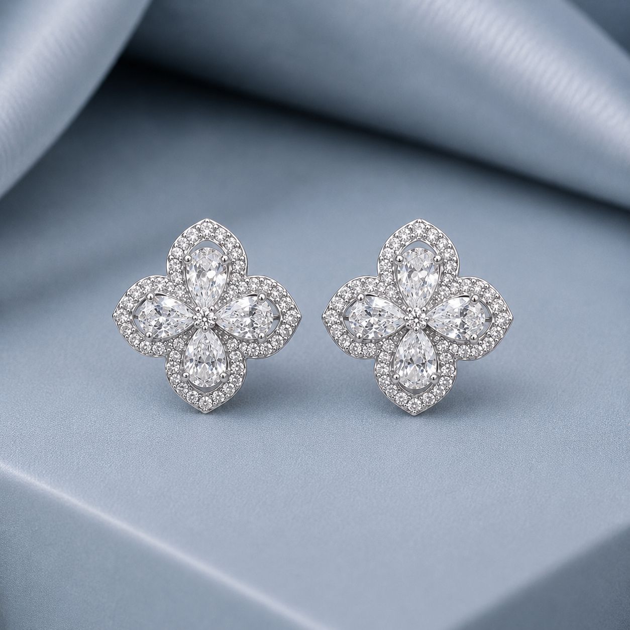 Premium Drop Solitaire Malti Marie Floral Studs with Premium Screw Backs on Pure 925 Silver