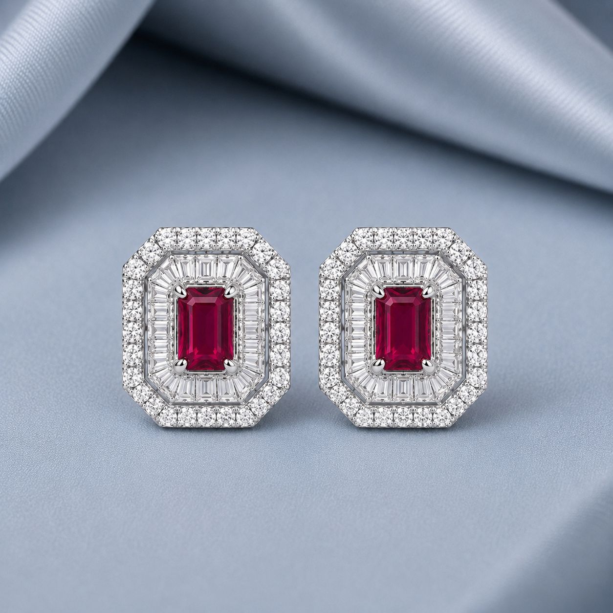 Ultra Premium Ruby and Diamond Statement Stud Earrings with Premium Screw Backs