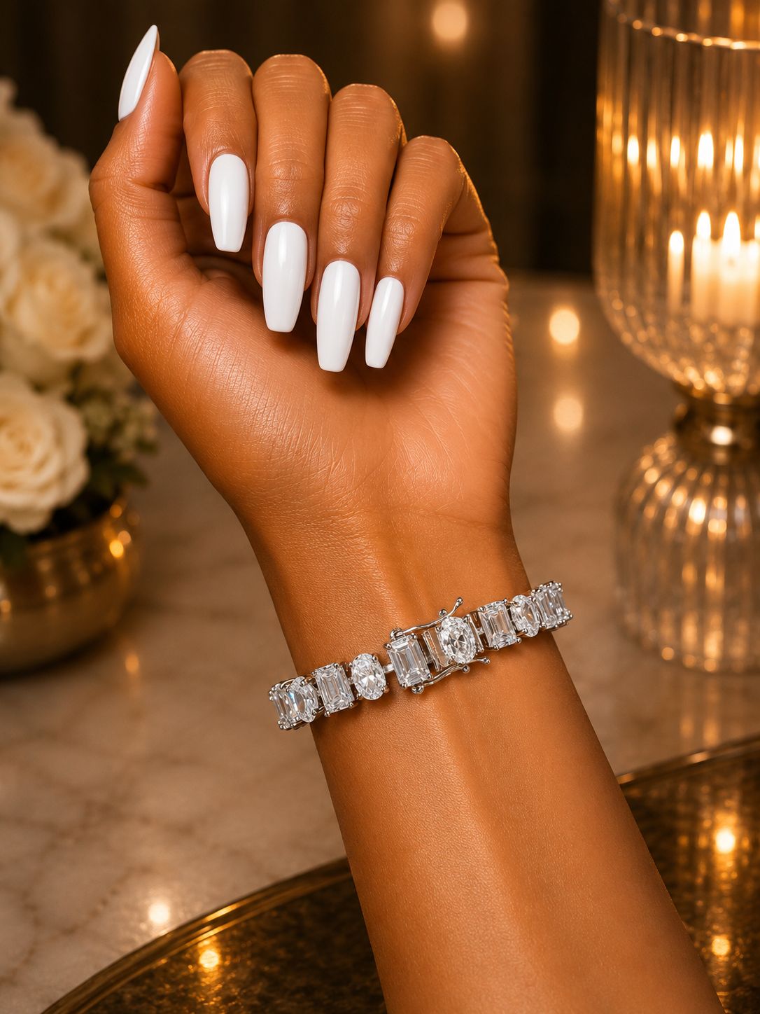 TOJ Everyday - Oval Cut and Emerald Cut Solitaire Diamond Anti Tarnish Tennis Bracelet for Women
