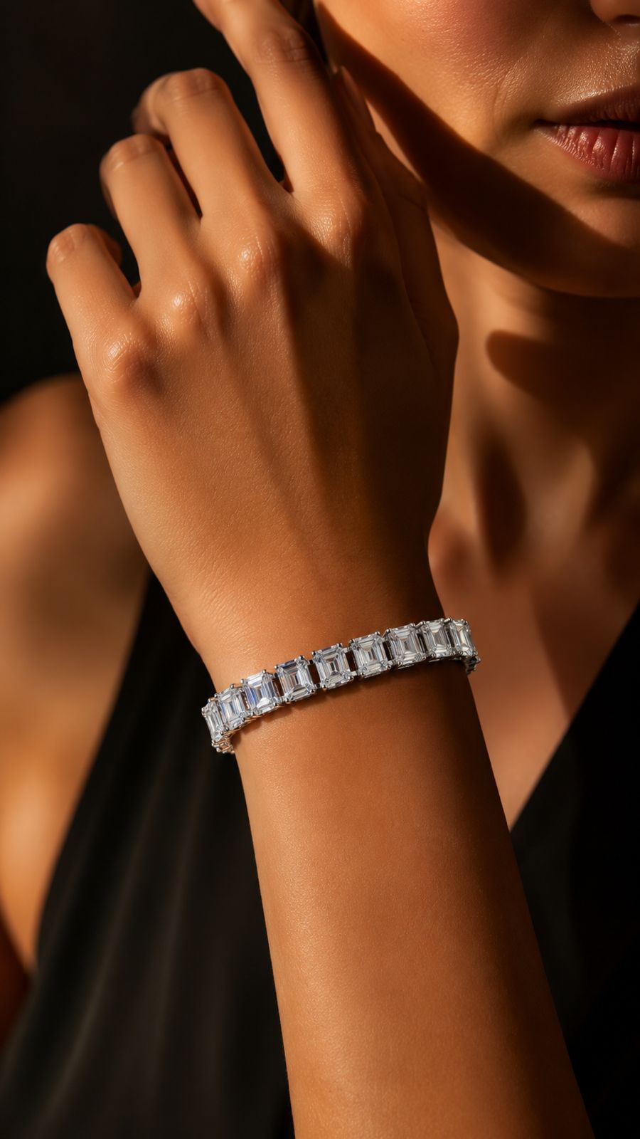 TOJ Everyday - Emerald Cut Diamond Solitaire Anti Tarnish Tennis Bracelet for Women