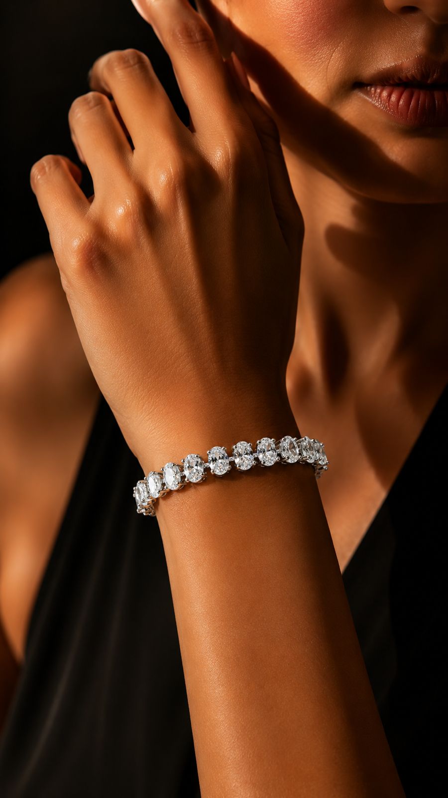 TOJ Everyday - Oval Cut Solitaire Diamond Anti Tarnish Tennis Bracelet for Women