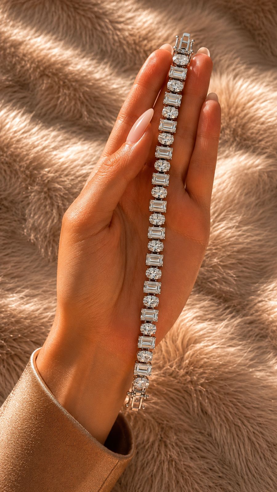 TOJ Everyday - Oval Cut and Emerald Cut Solitaire Diamond Anti Tarnish Tennis Bracelet for Women