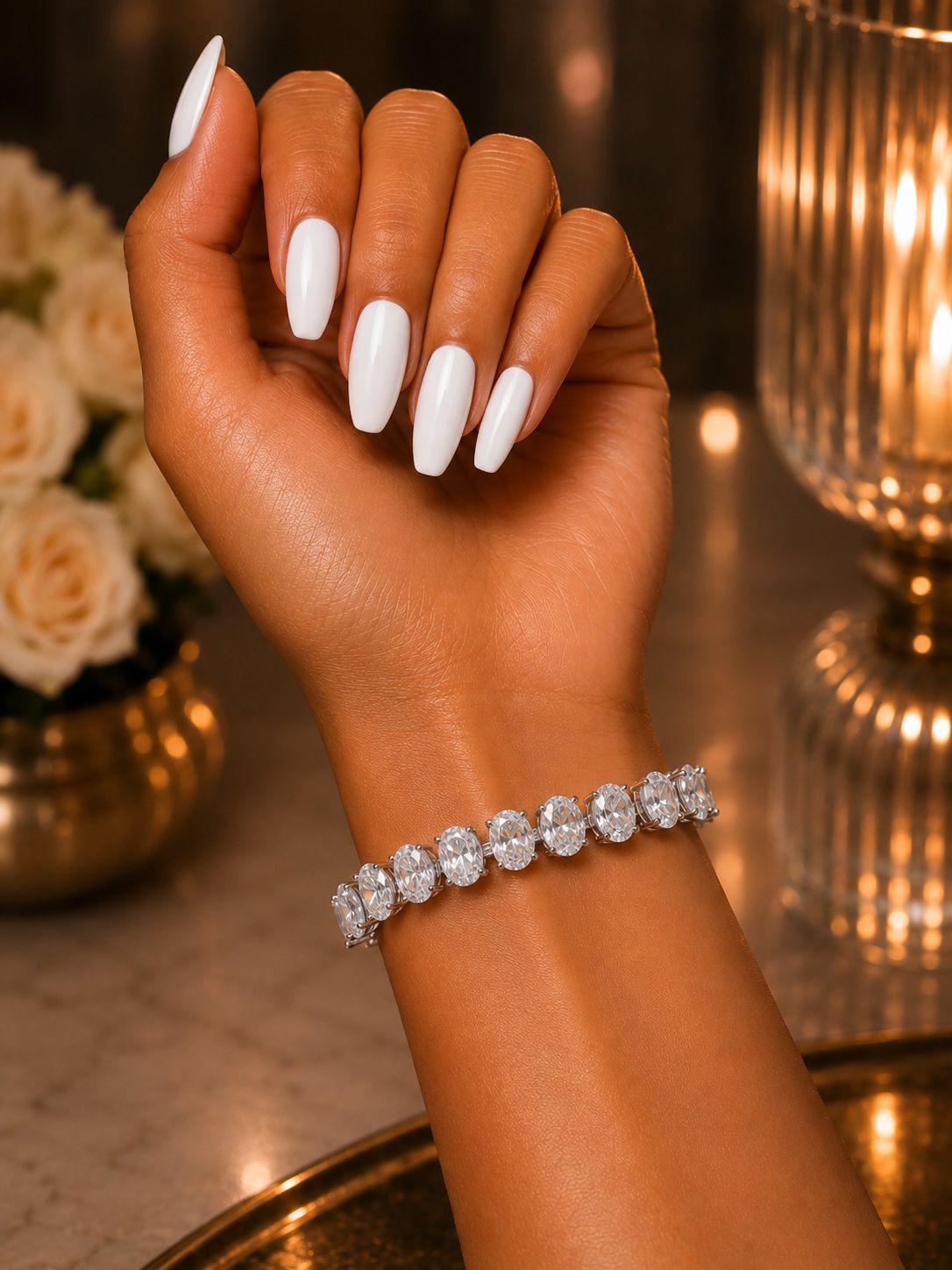 TOJ Everyday - Oval Cut Solitaire Diamond Anti Tarnish Tennis Bracelet for Women