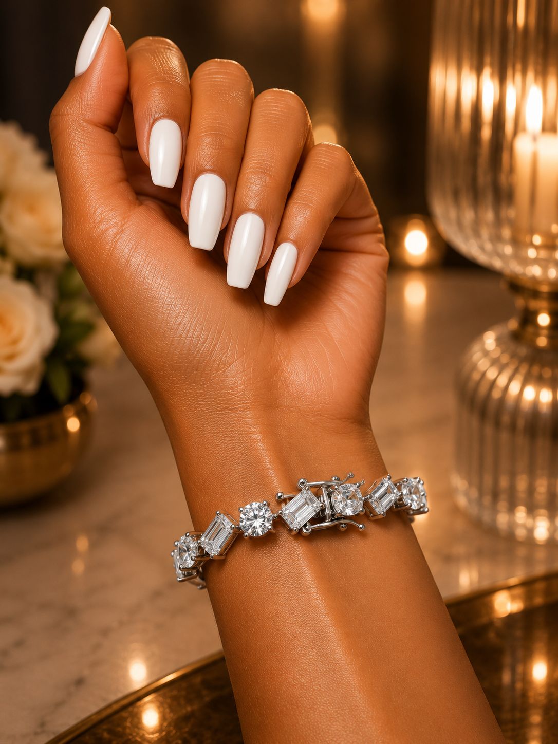TOJ Everyday - Round Cut and Emerald Cut Solitaire Diamond Anti Tarnish Tennis Bracelet for Women