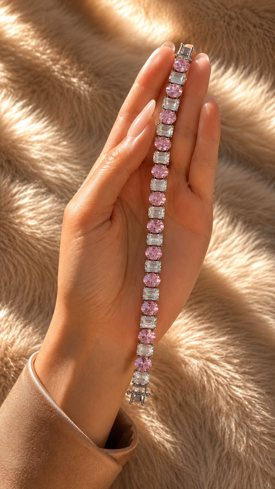 TOJ Everyday - Pink Oval Diamond and Emerald Cut Diamond Anti Tarnish Tennis Bracelet for Women