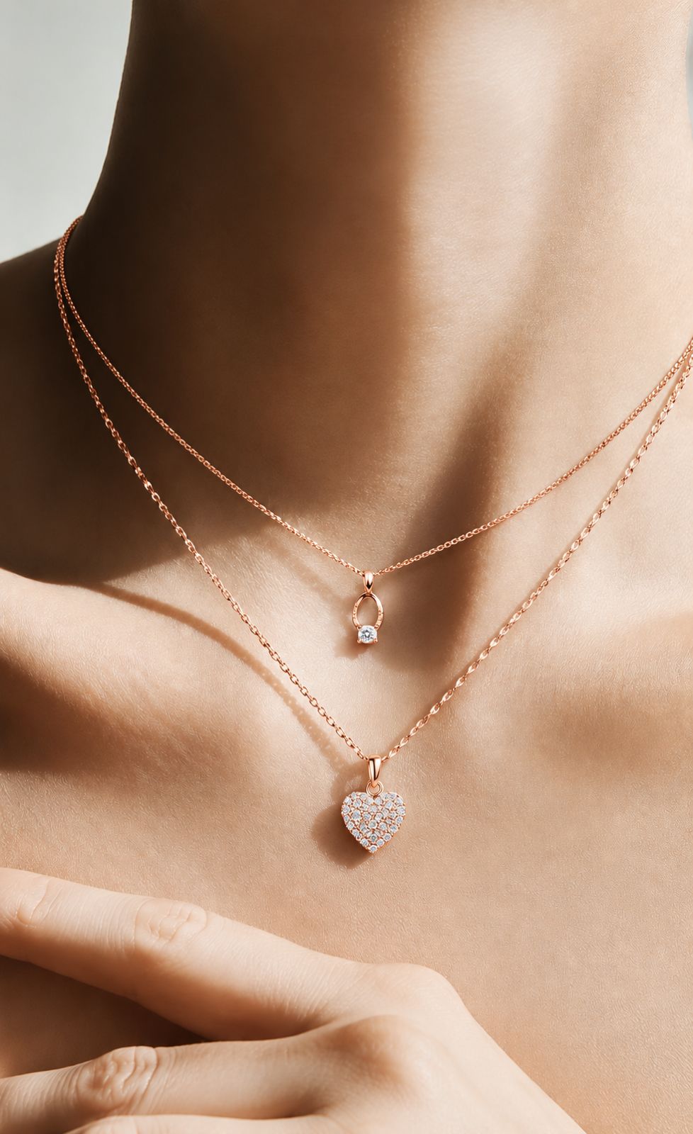 The Heart and Ring Proposal Necklace  Rose Gold Finish On Pure 925 Silver