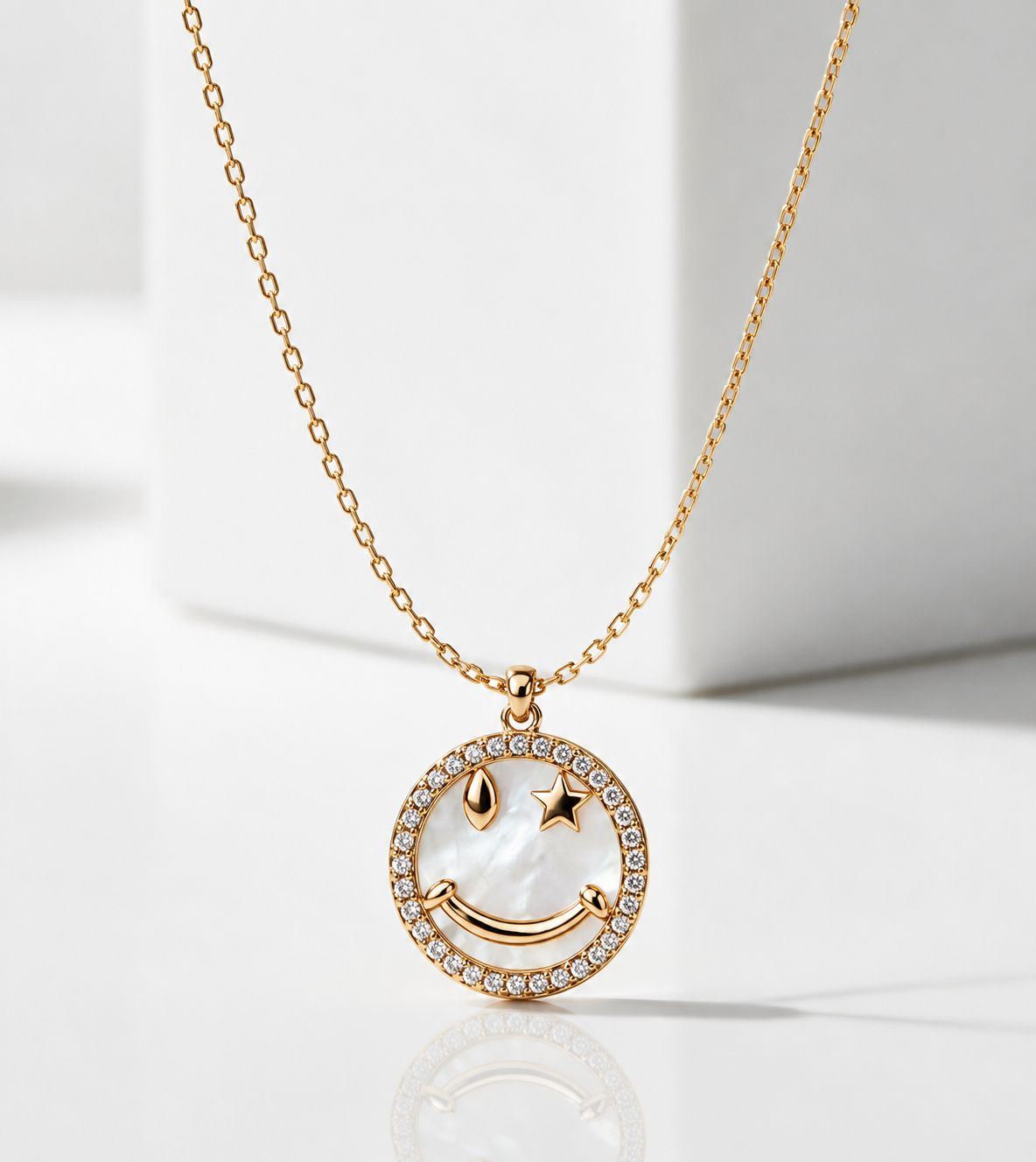 Happy Face Rose Gold Pendant on Pure 925 Silver