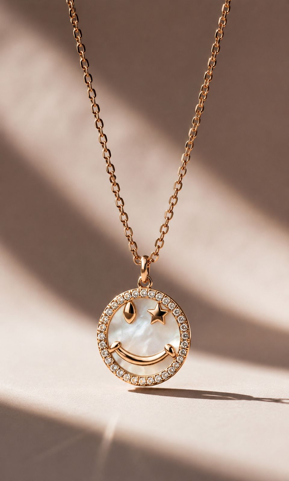 Happy Face Rose Gold Pendant on Pure 925 Silver