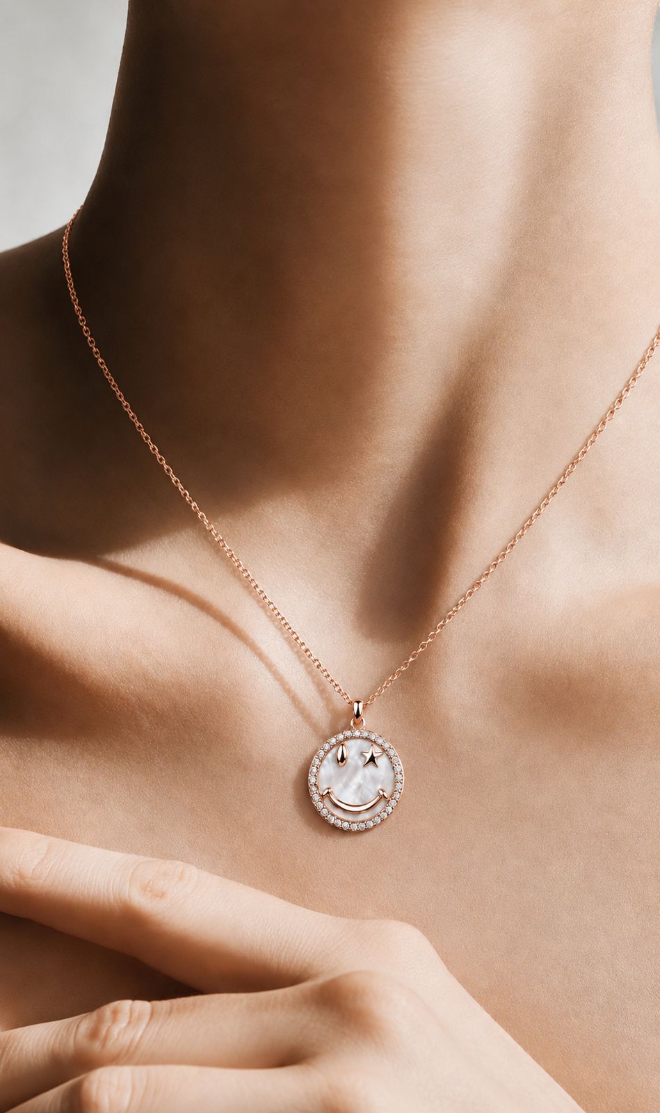Happy Face Rose Gold Pendant on Pure 925 Silver