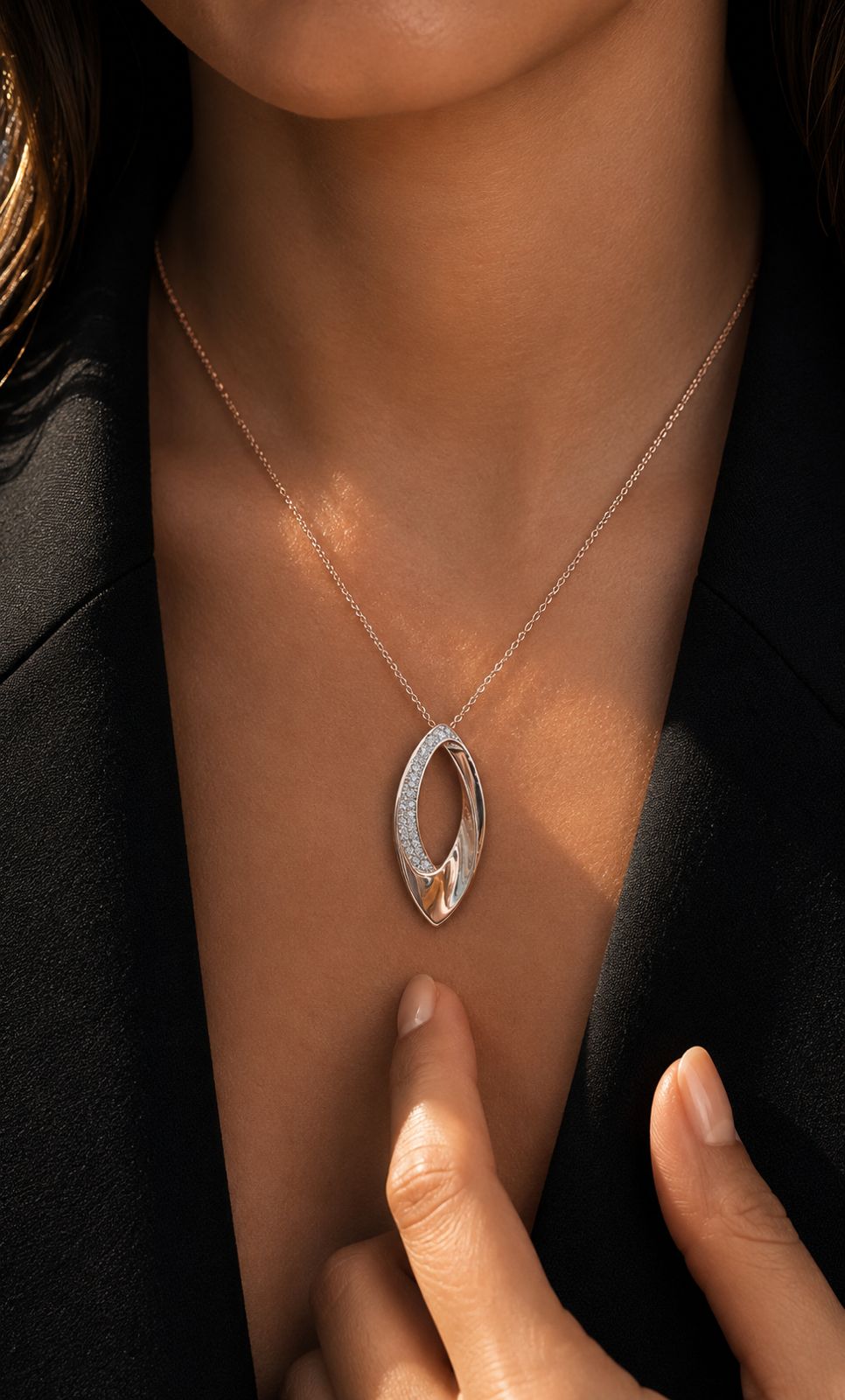 Premium Rose Gold Diamond Studded Chunky Celestine Pendant with Chain