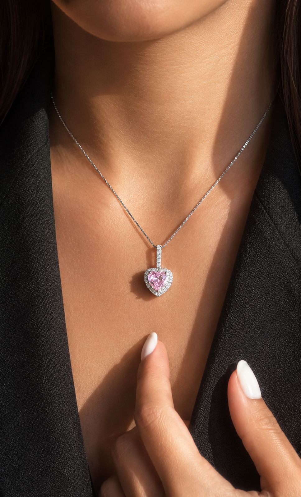 1.5 Carat Pink Heart Solitaire Missy Pendant with Chain on Pure 925 Silver.