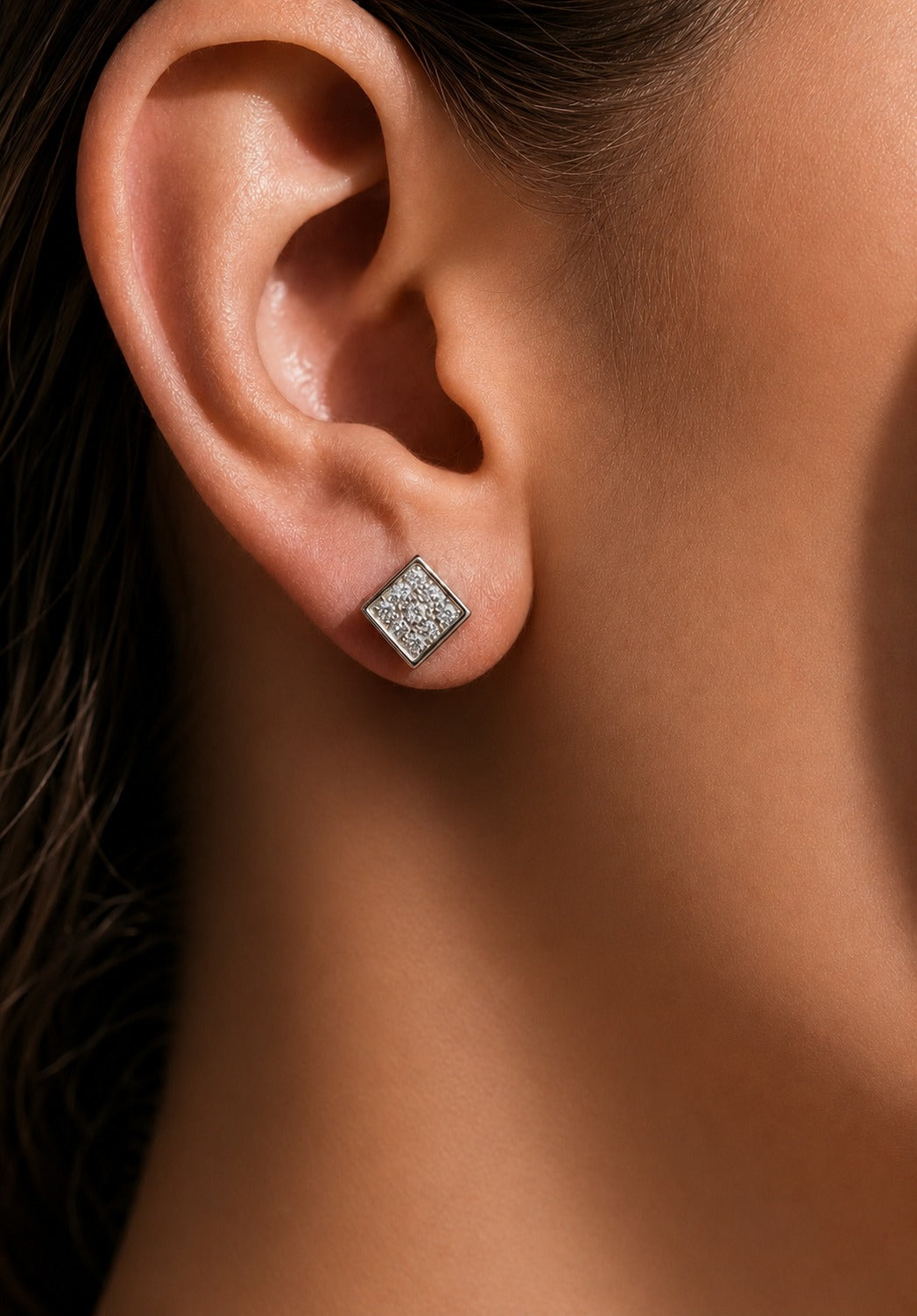 Petite Pave Setting Novo Studs on Pure 925 Silver