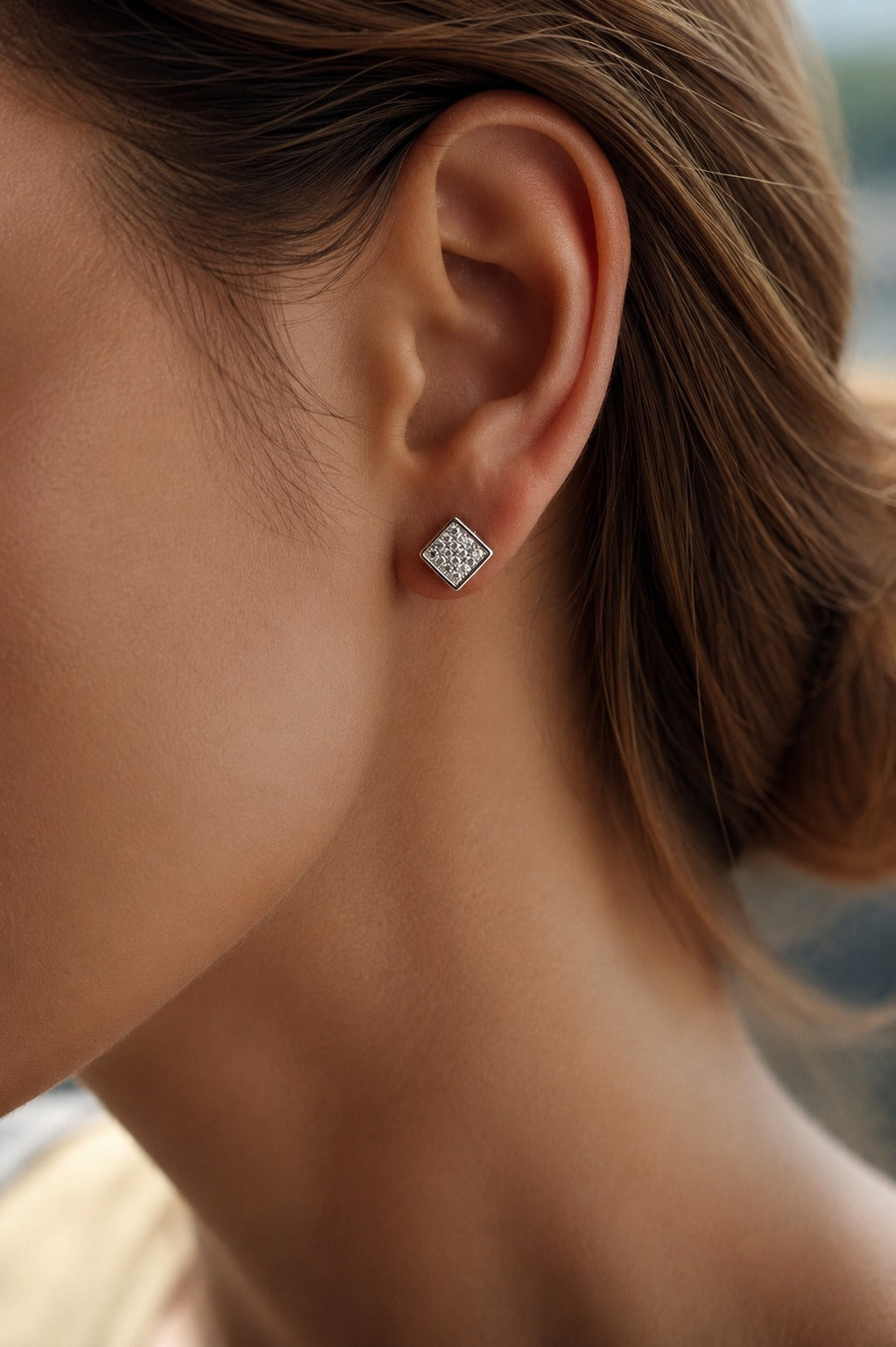 Petite Pave Setting Novo Studs on Pure 925 Silver