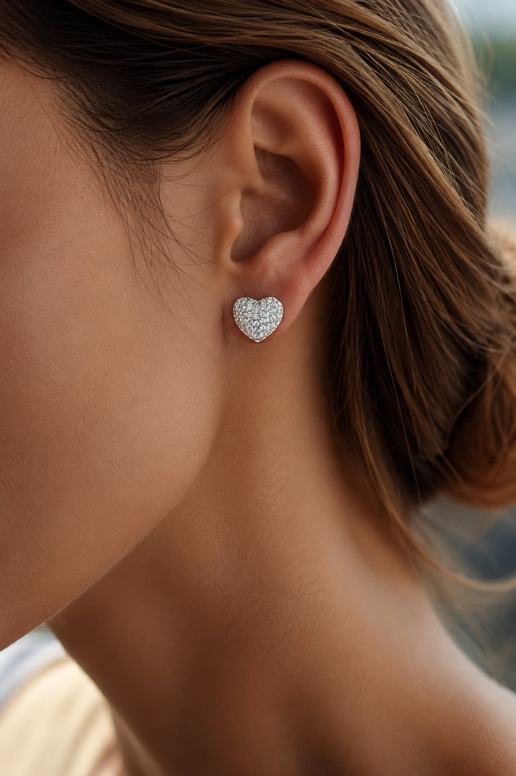 Premium Micro Setting Diamond Heart Studs on Pure 925 Silver