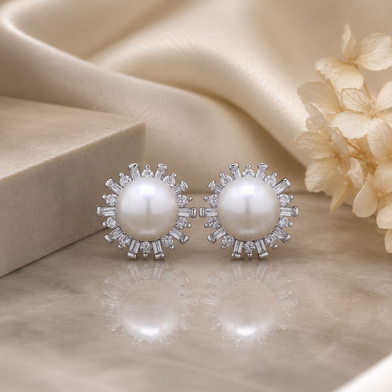 TOJ Everyday - Starry Lisa Fresh Water Pearl Studs with American Diamonds