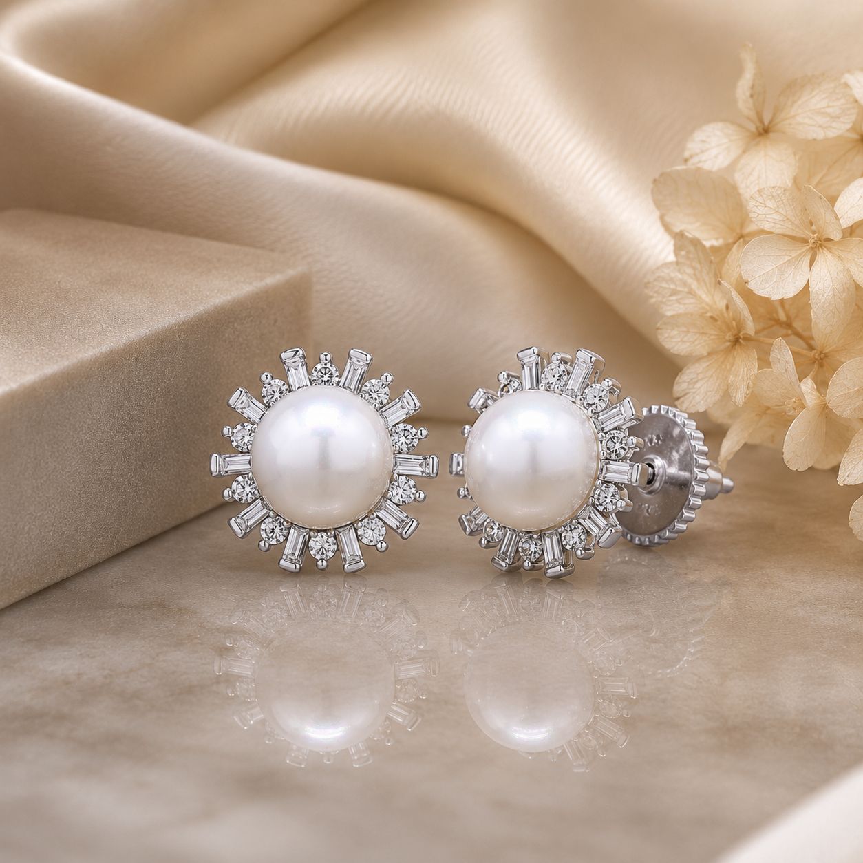 TOJ Everyday - Starry Lisa Fresh Water Pearl Studs with American Diamonds